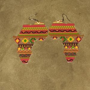 Red wooden African Tribal earrings